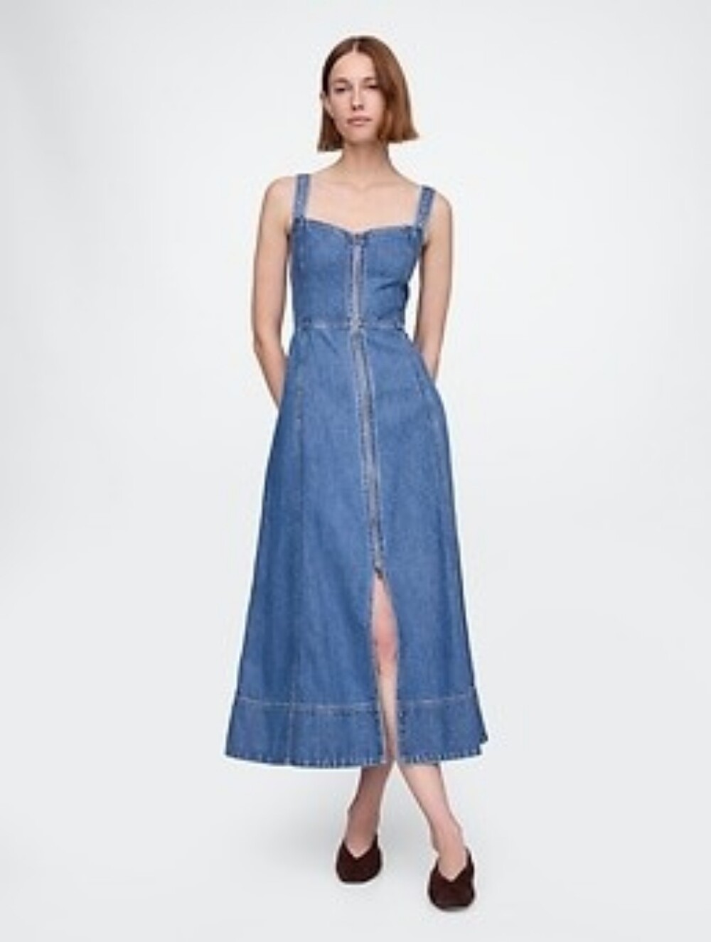 GAP Denim Zip-Front Maxi Dress